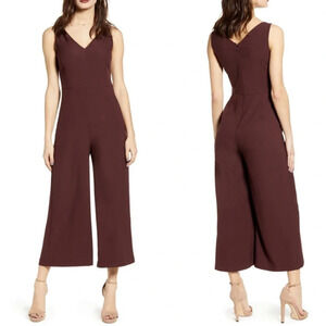 Leith V-Neck Wide Leg Crop Jumpsuit 4X NWT Maroon